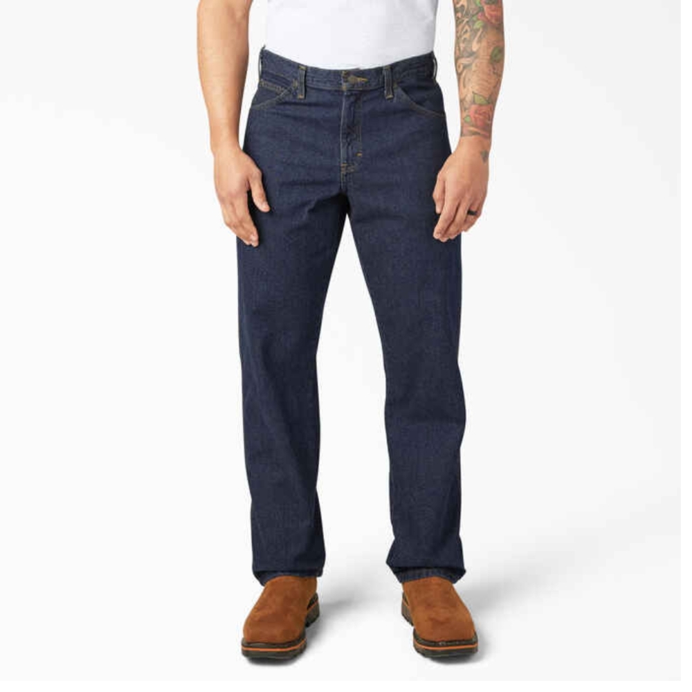 Dickies Men's 42 x 34 Regular Fit  Dark Blue Straight Jeans 9393RNB